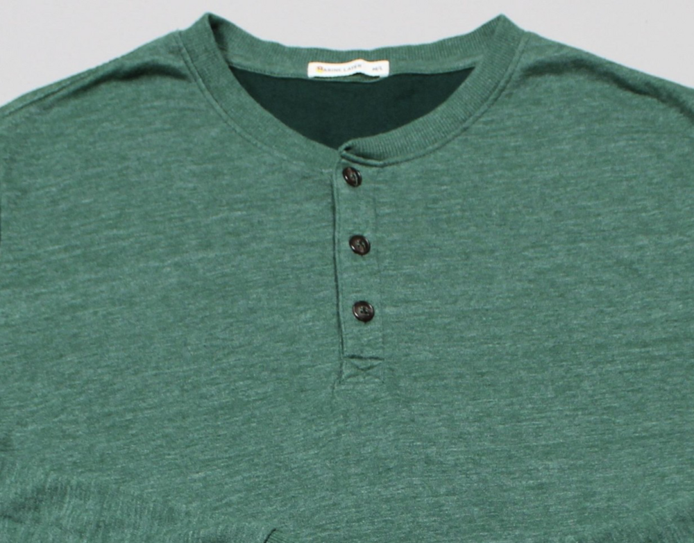 Marine Layer Long Sleeve Henley Shirt Mens Medium Large M/L Green